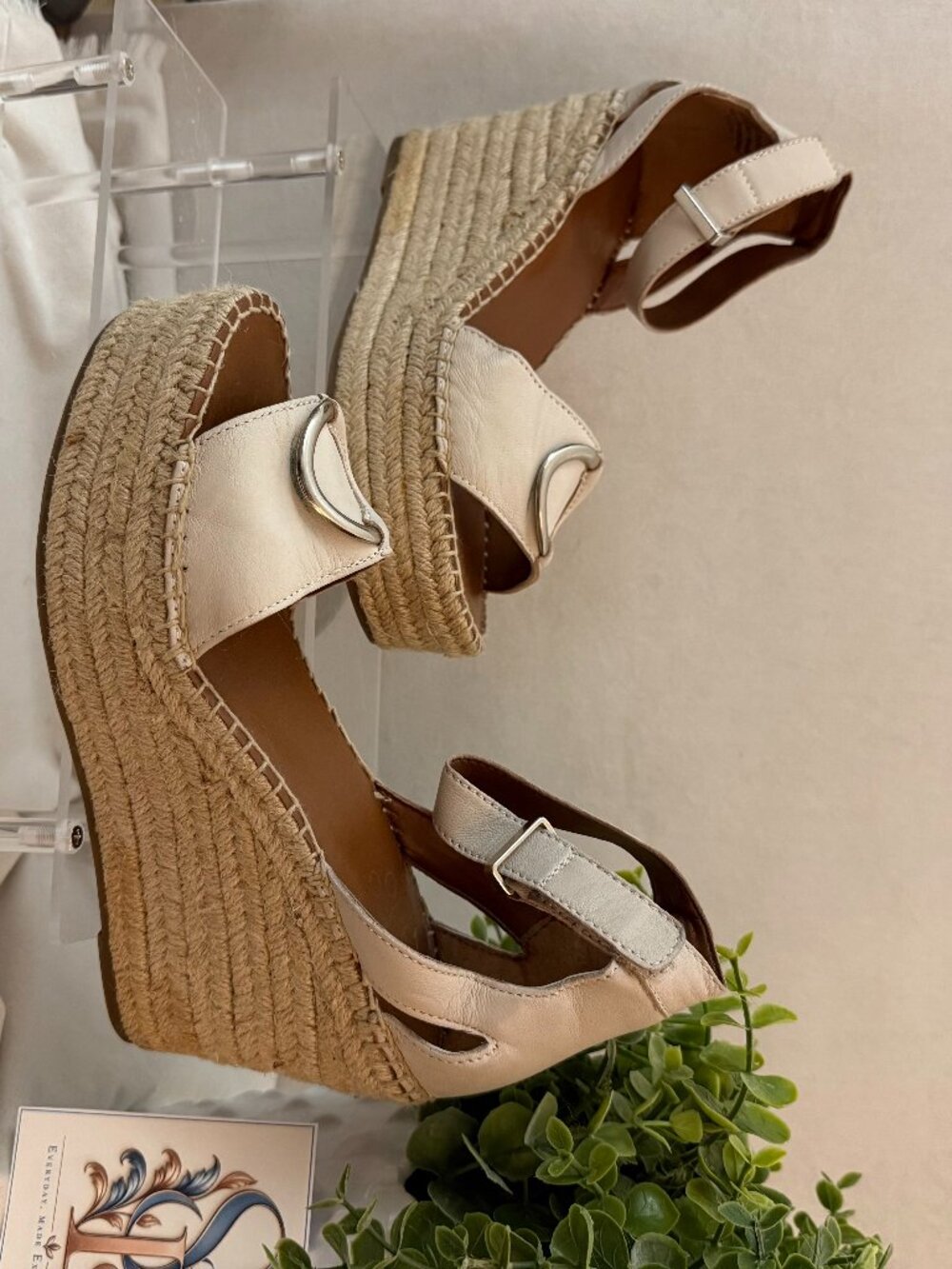 Franco Sarto Touch Cream Leather Espadrille Wedge Sandals 7